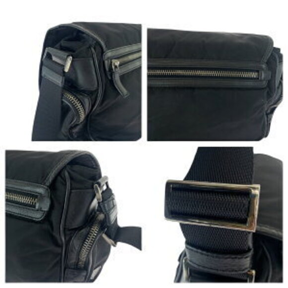 Prada Tessuto triangular logo plate black nylon shoulder bag messenger - Picture 5 of 10